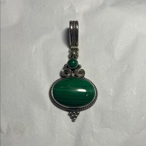 Elegant Green Malachite & Sterling Silver Pendant EUC